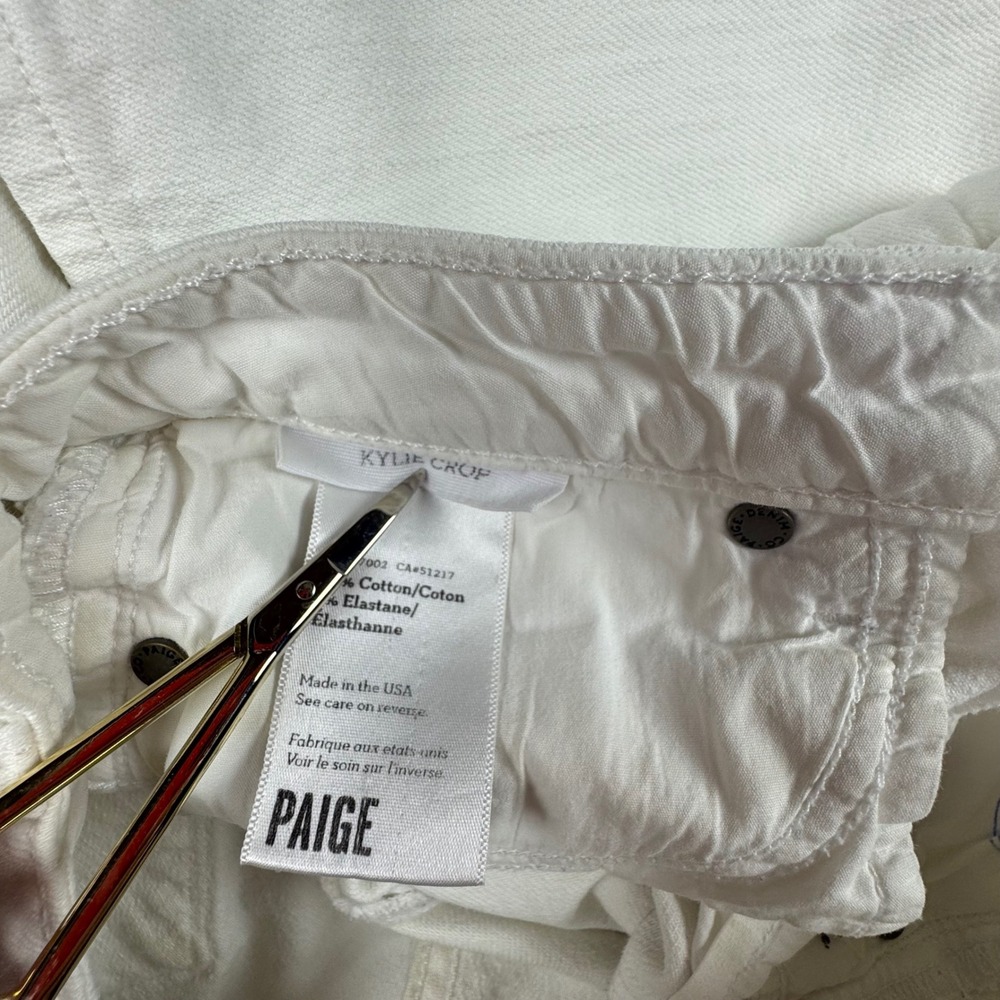 Paige Kylie Crop White Straight Leg Jeans Side Slit Denim Womens Size 27 - Picture 3 of 8